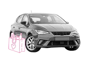 Die unkomplizierte InShared-Autoversicherung schützt Ihren Seat – egal ob Altea Style, Seat Arona SUV oder Kombis von Seat! Eine Einkaufstasche steht neben einem Seat Ibiza.